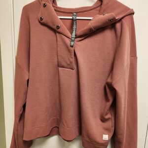 Vuori Waffle-Knit Hooded Pullover in Dusty Rose